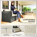 3-Seater Wicker Outdoor Sofa with Side Trays & Thick Cushions, Cream White