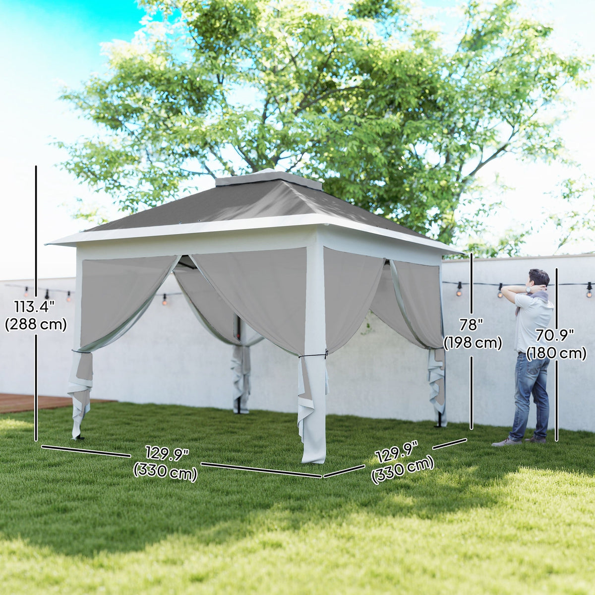 11' x 11' Pop Up Canopy with Double Roof and Mesh Sidewalls, Dark Grey