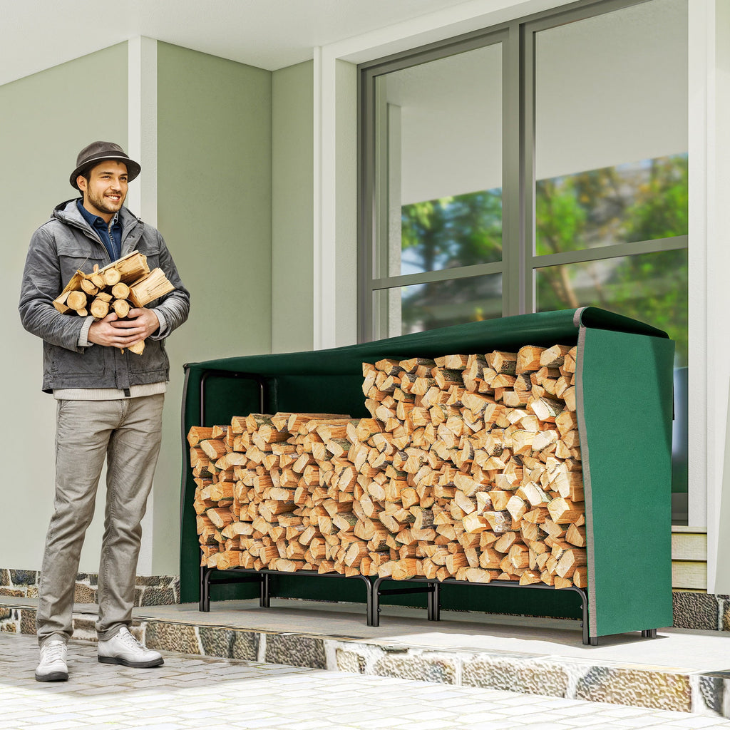 Heavy-Duty Firewood Rack with Waterproof Cover in Dark Green, 78.7" x 14.2" x 39"