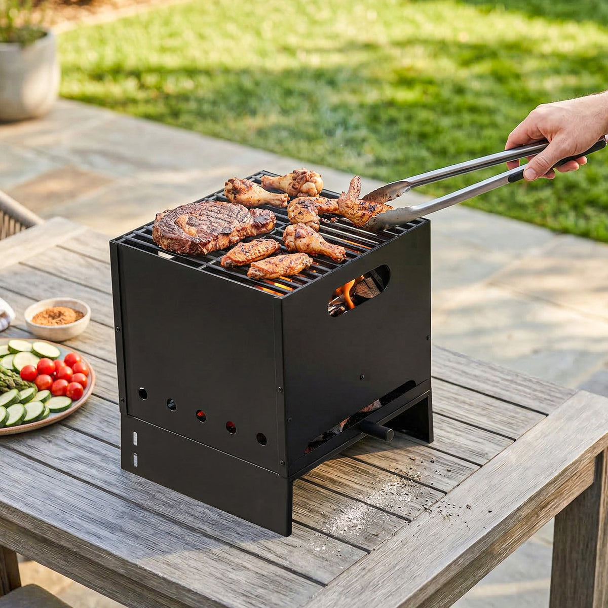 3-in-1 Wood-Fired Pizza Oven with Stone & Peel for Charcoal Grill, Black