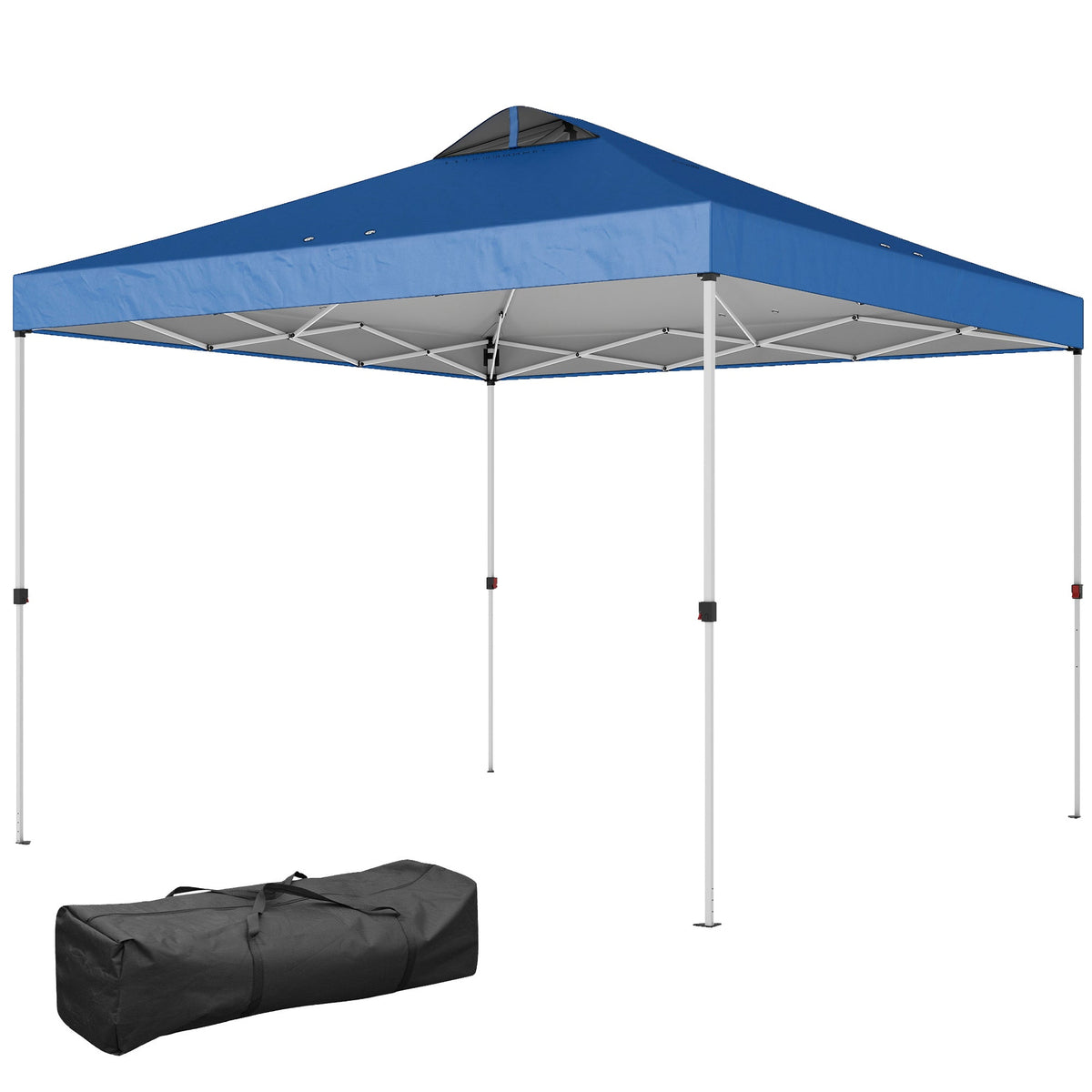 9.8' x 9.8' Pop-Up Canopy with Carrying Bag, Stakes and Ropes, Blue