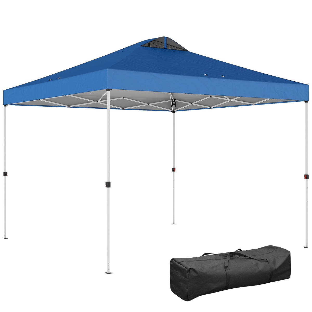 9.8' x 9.8' Pop-Up Canopy with Carrying Bag, Stakes and Ropes, Blue
