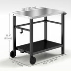 Outdoor Grill Cart with Stainless Steel Top, 2 Shelves and Wheels, Charcoal Grey