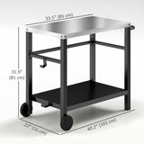 Outdoor Grill Cart with Stainless Steel Top, 2 Shelves and Wheels, Charcoal Grey