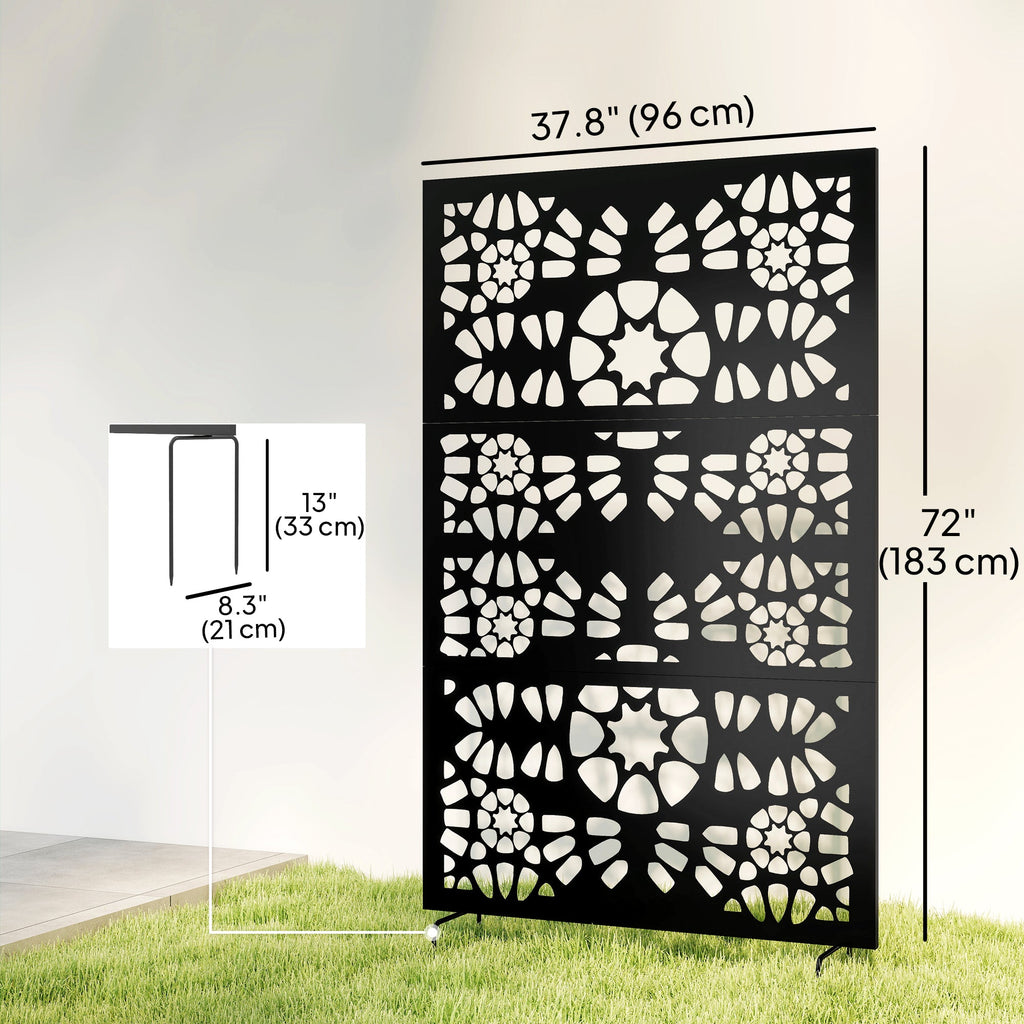 72" x 38" Metal Outdoor Privacy Screen, Symmetrical Pattern, Black