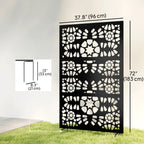 72" x 38" Metal Outdoor Privacy Screen, Symmetrical Pattern, Black