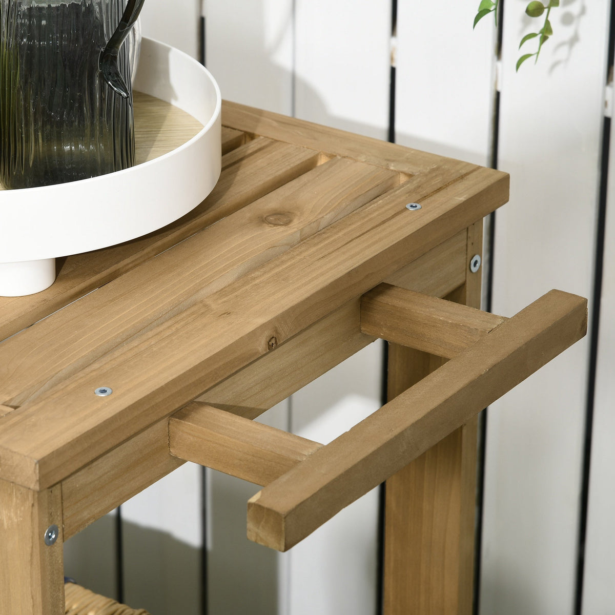 Wood Outdoor Bar Cart with 2 Shelves and Wine Holders, Natural