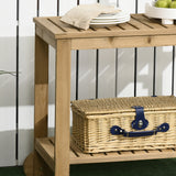 Wood Outdoor Bar Cart with 2 Shelves and Wine Holders, Natural