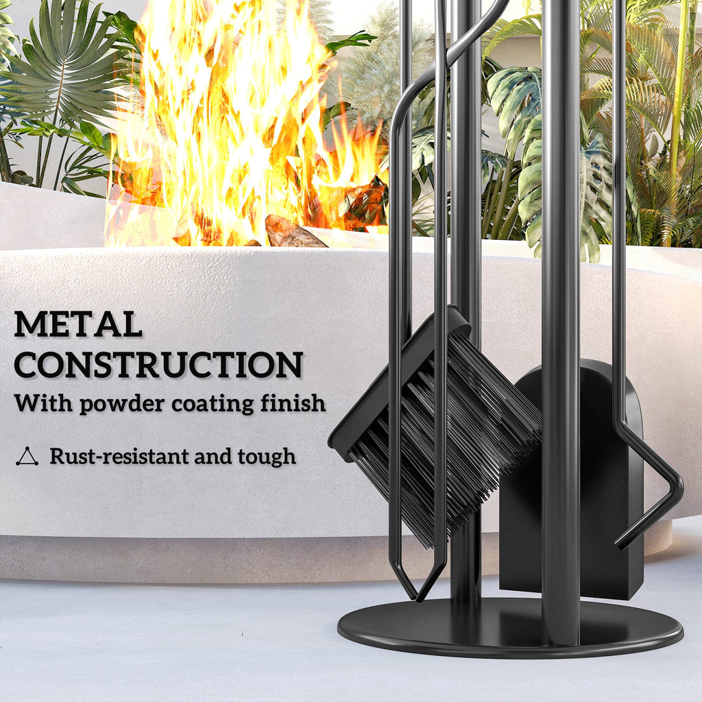 5-Piece Metal Fireplace Tool Set with Brush, Shovel, Poker, Tongs & Stand, Gold Finish
