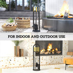 5-Piece Metal Fireplace Tool Set with Brush, Shovel, Poker, Tongs & Stand, Gold Finish