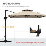 10ft Square Cantilever Patio Umbrella with 360° Rotation and Double Canopy, Khaki