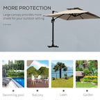 10ft Square Cantilever Patio Umbrella with 360° Rotation and Double Canopy, Khaki