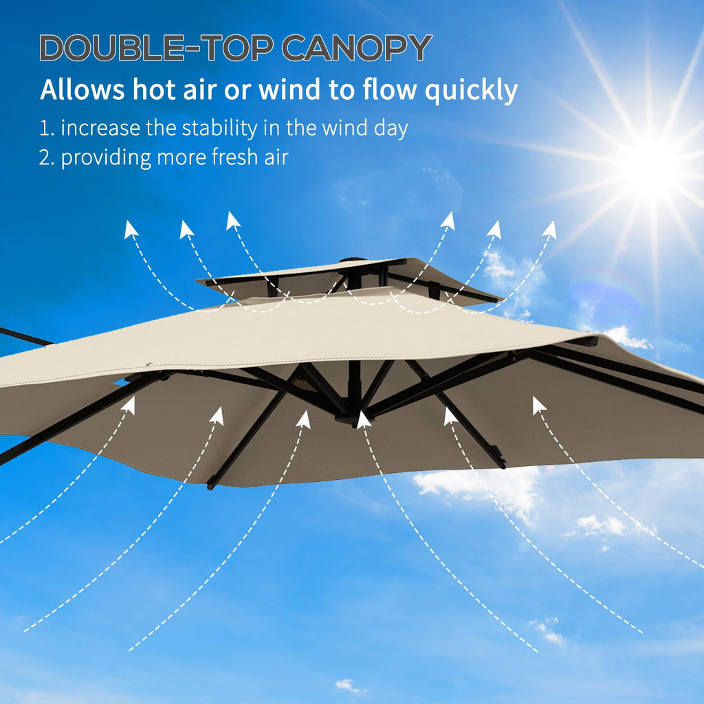 10ft Square Cantilever Patio Umbrella with 360° Rotation and Double Canopy, Khaki