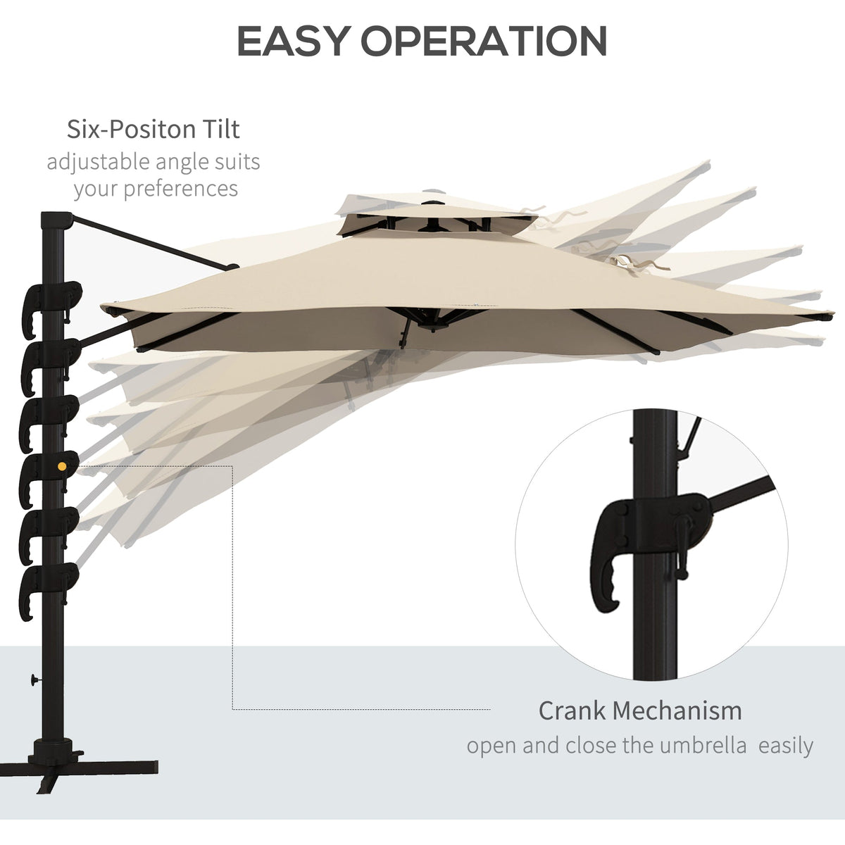 10ft Square Cantilever Patio Umbrella with 360° Rotation and Double Canopy, Khaki