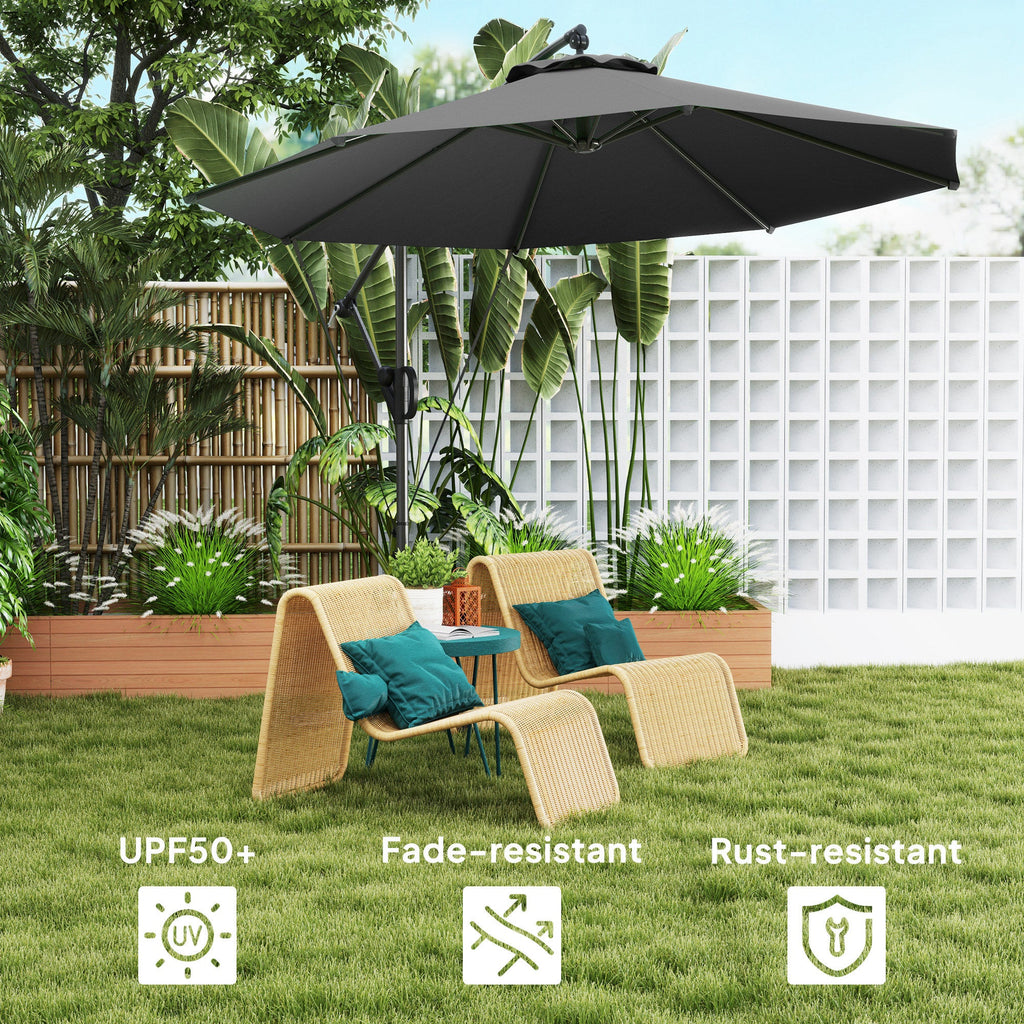 118.1" Offset Patio Umbrella with Cover, Tilt and Wind Strap, Grey