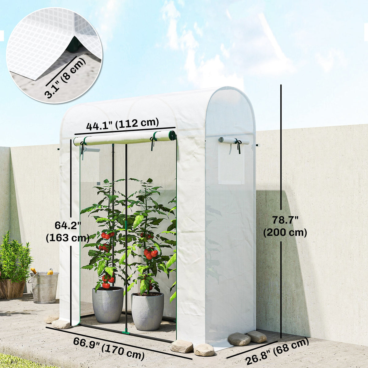 6' x 2' x 6.6' Mini Greenhouse with Roll-up Door, White