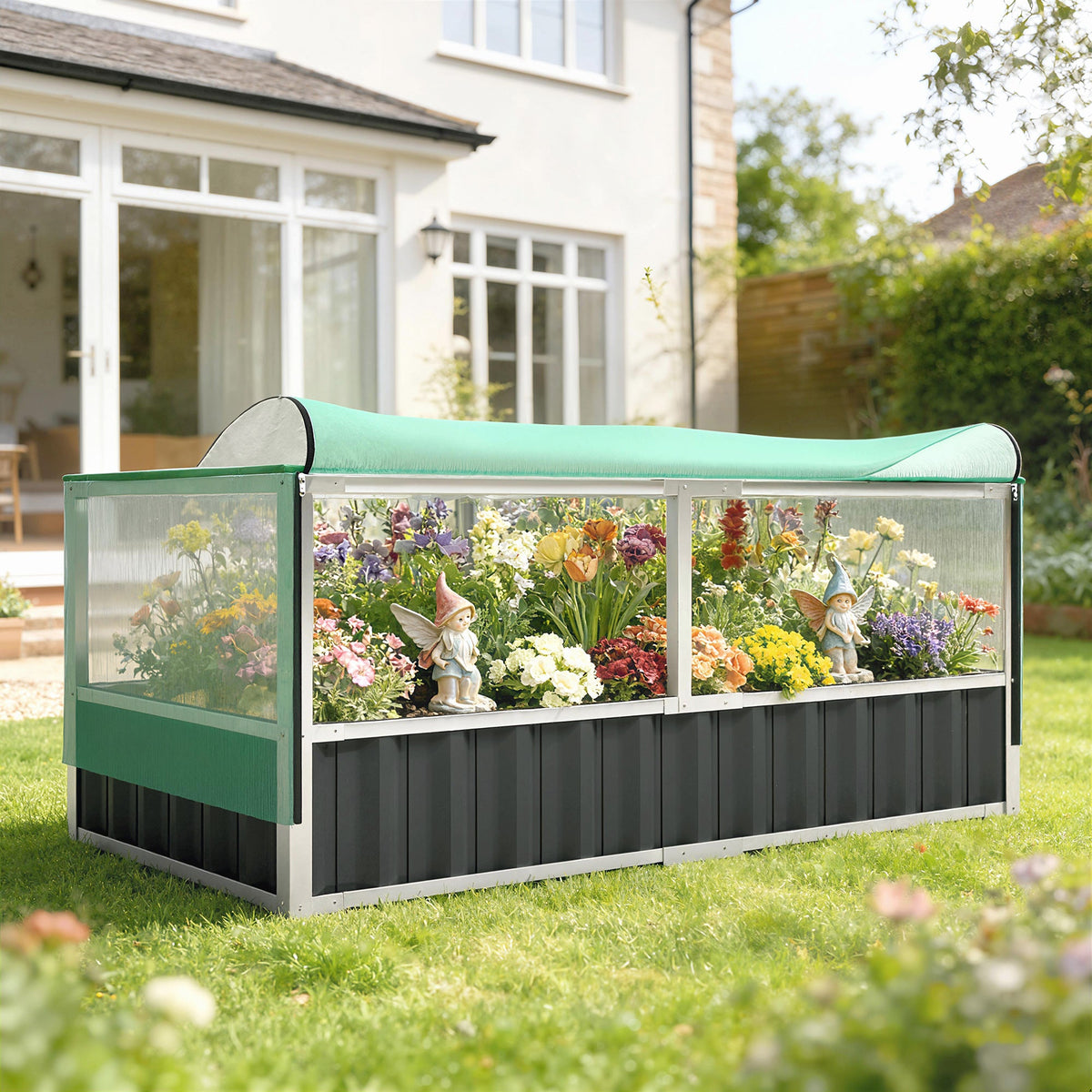 5.7 x 3 x 2.3ft Steel Raised Garden Bed with Cover and Gloves, Dark Grey