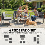 4-Seater Aluminium Sofa Set with Faux Wood Table and Olefin Cushions, Dark Grey