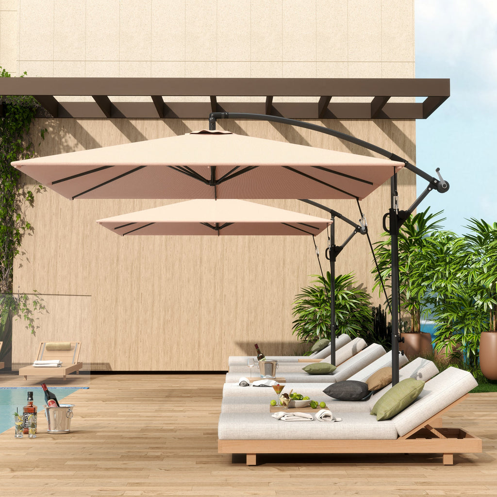 Offset Patio Umbrella with Base, Cover and Tilt Function, Khaki