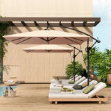 Offset Patio Umbrella with Base, Cover and Tilt Function, Khaki