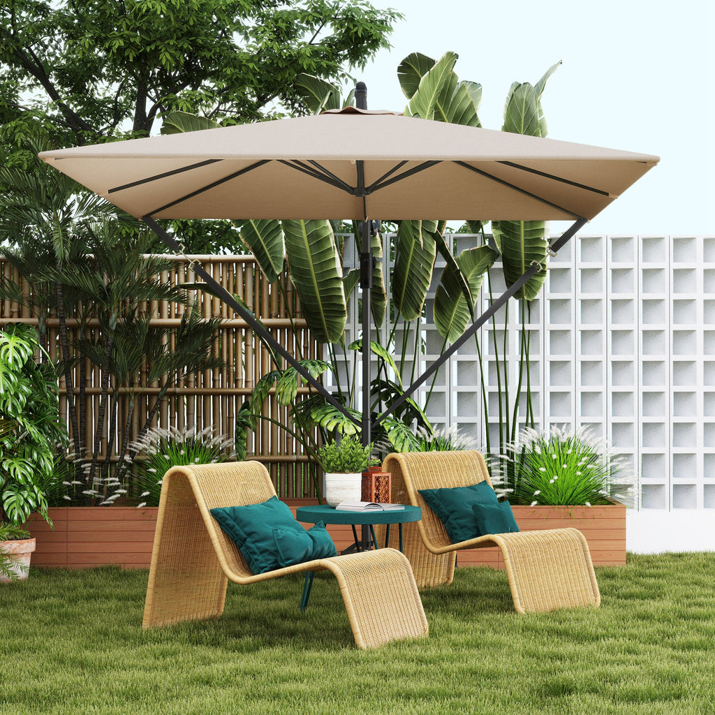 Offset Patio Umbrella with Base, Cover and Tilt Function, Khaki