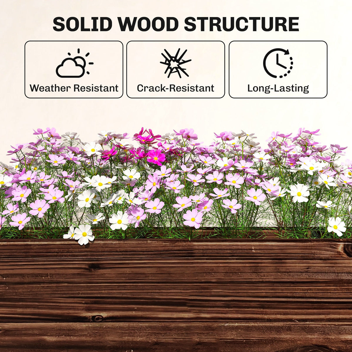 3-Tier Wooden Raised Planter with Liner, 60 x 25 x 120 cm