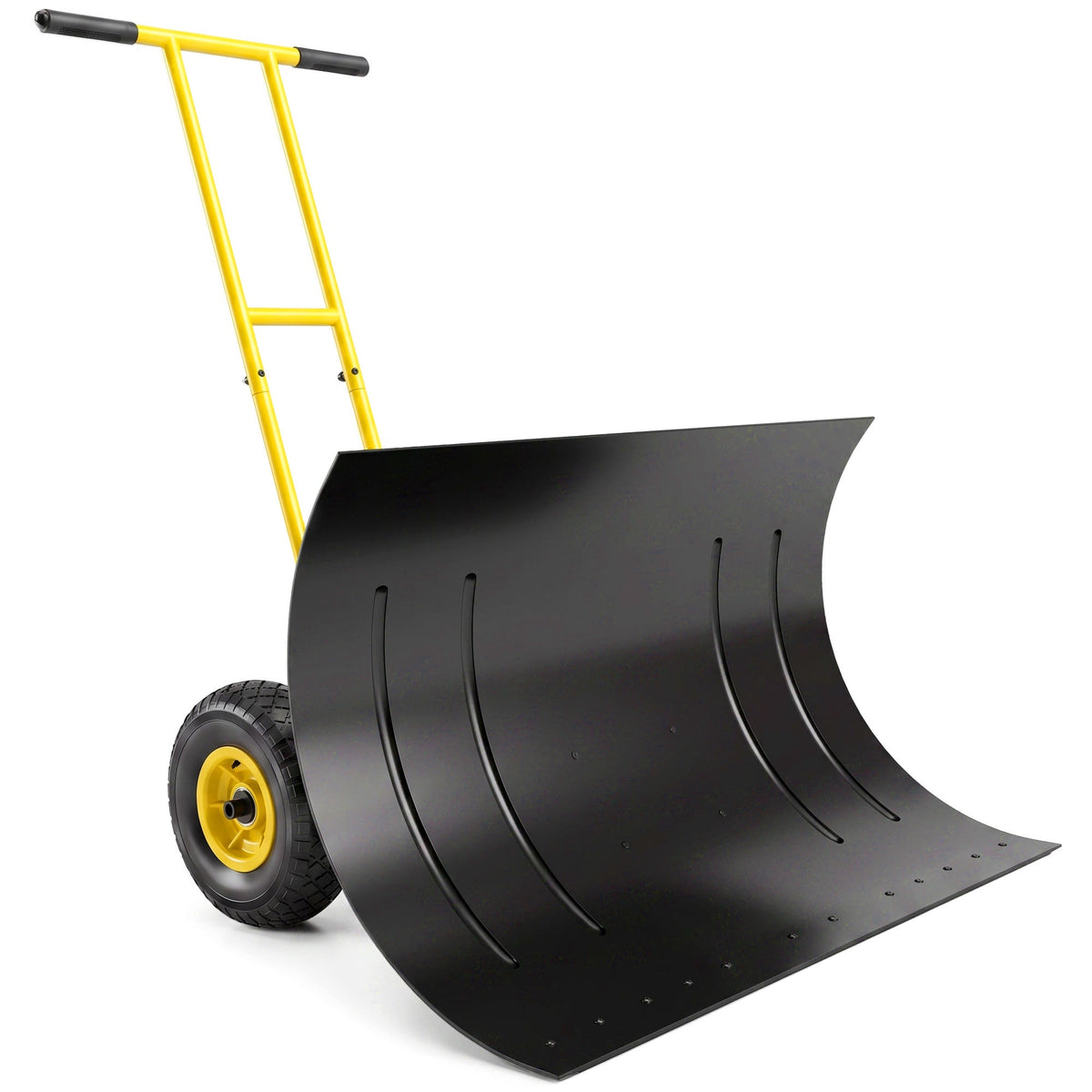 Snow Pusher with Wheels, 5-Level Handle & 7-Angle Blade, 29" x 18" Yellow