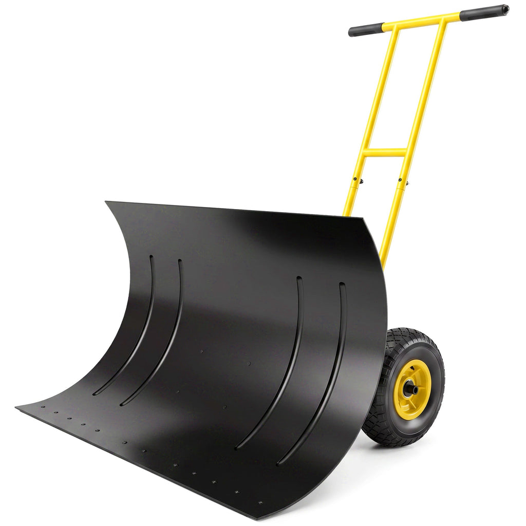 Snow Pusher with Wheels, 5-Level Handle & 7-Angle Blade, 29" x 18" Yellow