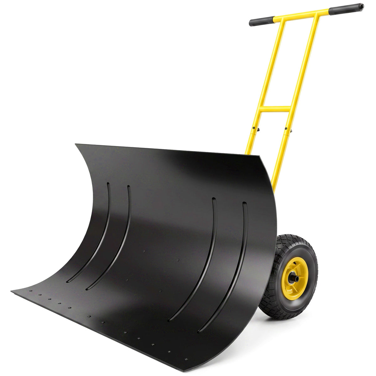 Snow Pusher with Wheels, 5-Level Handle & 7-Angle Blade, 29" x 18" Yellow