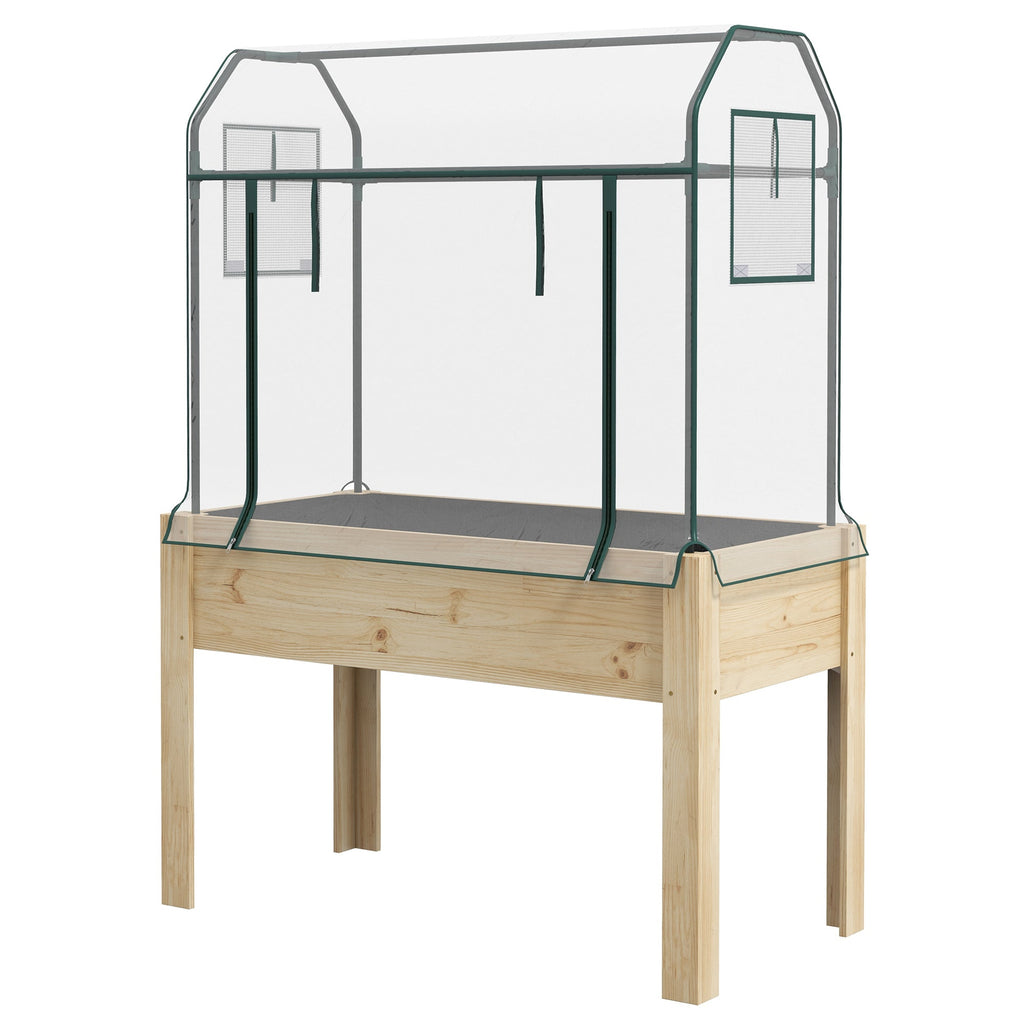 Raised Garden Bed with Plastic Greenhouse Cover & Liner for Herbs and Vegetables, 45" x 24" x 65" Natural