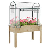 Raised Garden Bed with Plastic Greenhouse Cover & Liner for Herbs and Vegetables, 45" x 24" x 65" Natural