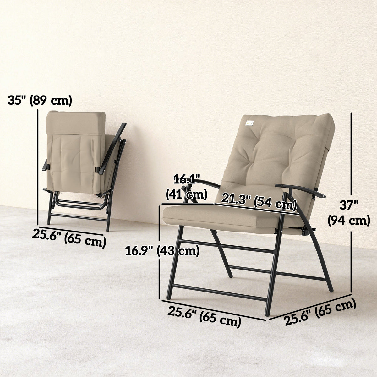 Set of 2 Folding Outdoor Dining Chairs with Adjustable Backrest, Khaki