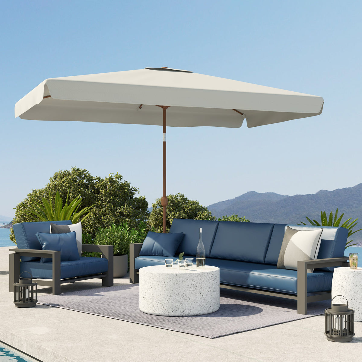 118.1" x 78.7" Patio Umbrella with Crank Handle and Adjustable Angle, White