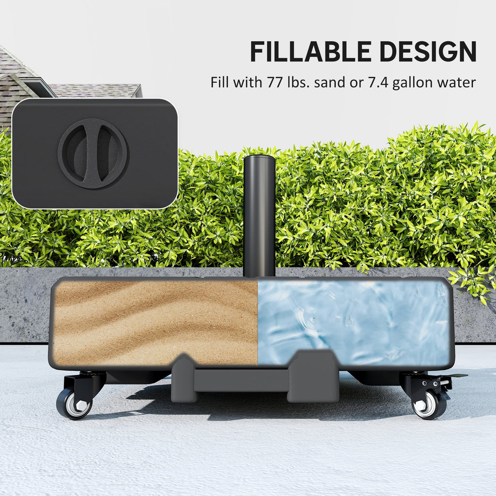Patio Umbrella Base with Wheels, 62 lbs Water/77 lbs Sand, Black