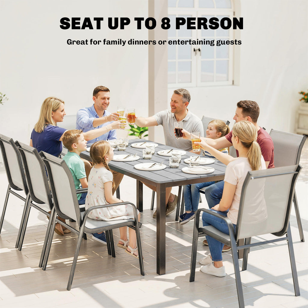 180 x 86 cm Garden Dining Table for 6-8 with Wood Slatted Top, Grey