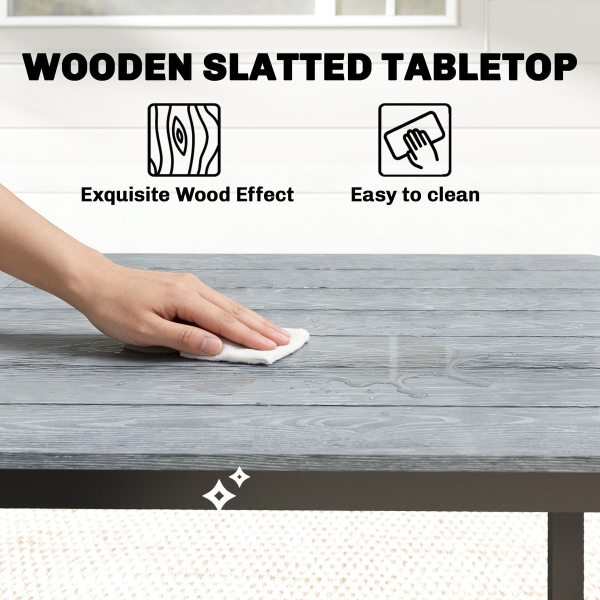 180 x 86 cm Garden Dining Table for 6-8 with Wood Slatted Top, Grey