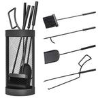 5-Piece Metal Fireplace Tool Set with Brush, Shovel, Poker, Tongs & Mesh Bucket for Indoor or Outdoor Fireplaces