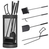 5-Piece Metal Fireplace Tool Set with Brush, Shovel, Poker, Tongs & Mesh Basket, Black