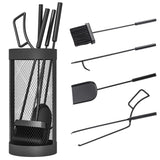 5-Piece Metal Fireplace Tool Set with Brush, Shovel, Poker, Tongs & Mesh Basket, Black