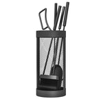 5-Piece Metal Fireplace Tool Set with Brush, Shovel, Poker, Tongs & Mesh Basket, Black