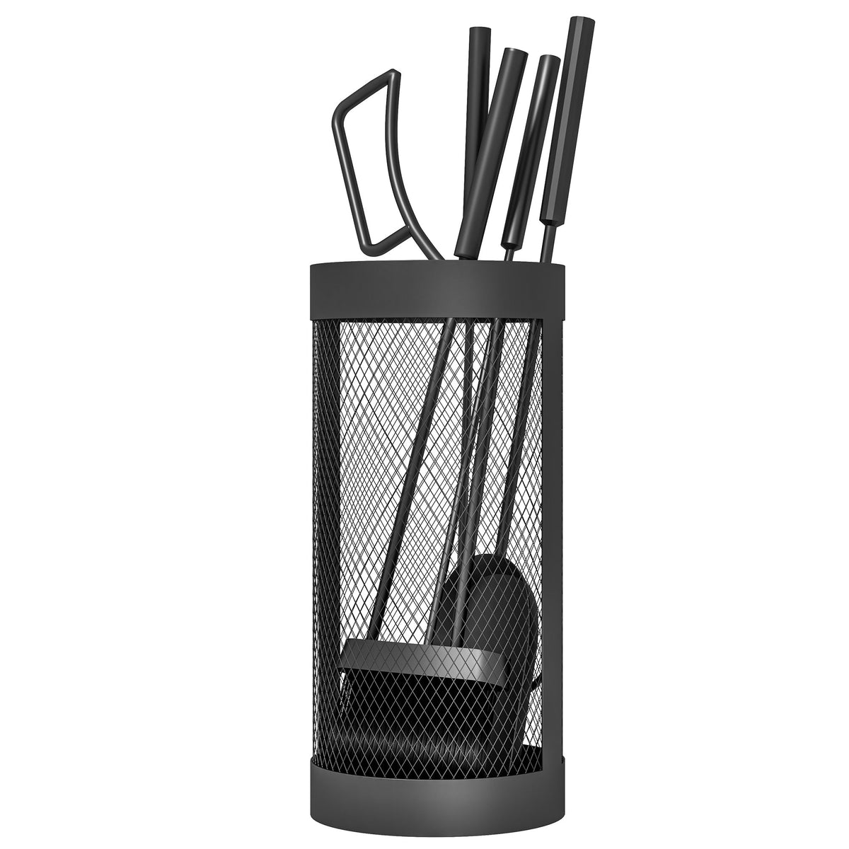 5-Piece Metal Fireplace Tool Set with Brush, Shovel, Poker, Tongs & Mesh Basket, Black