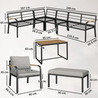 7 Seater Garden Furniture Set with Faux Wood Table, Light Grey