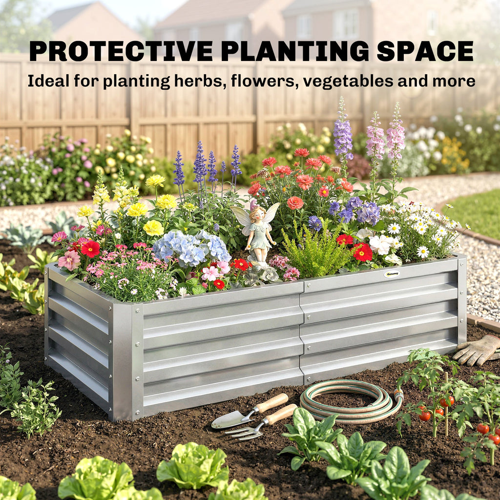 Galvanized Raised Garden Bed for Vegetables, Herbs & Succulents, 4' x 2' x 1' Metal Planter Box in Silver