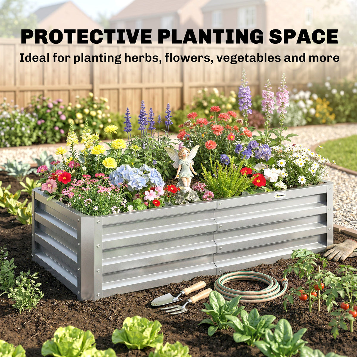 Galvanized Raised Garden Bed for Vegetables, Herbs & Succulents, 4' x 2' x 1' Metal Planter Box in Silver
