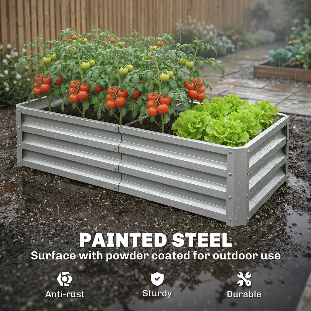 Galvanized Raised Garden Bed for Vegetables, Herbs & Succulents, 4' x 2' x 1' Metal Planter Box in Silver