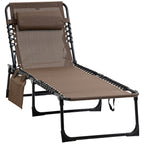 Folding Lounge Chair with Adjustable Backrest and Pillow, Brown