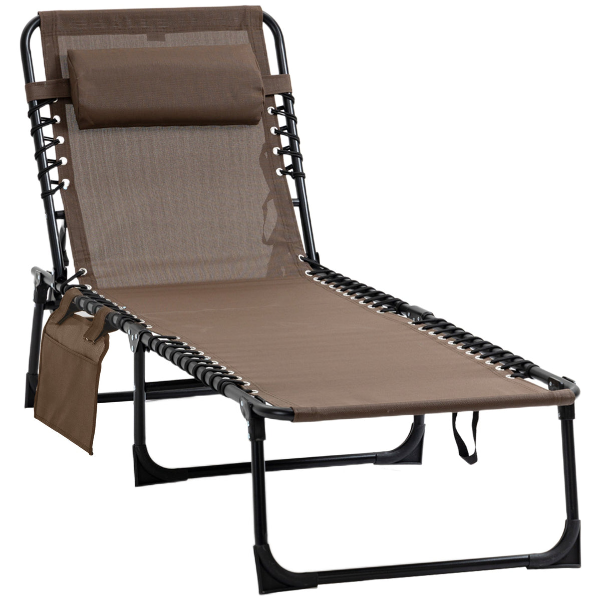Folding Lounge Chair with Adjustable Backrest and Pillow, Brown