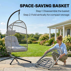 Hanging Egg Chair with Foldable Metal Stand, Thick Cushion, Light Grey