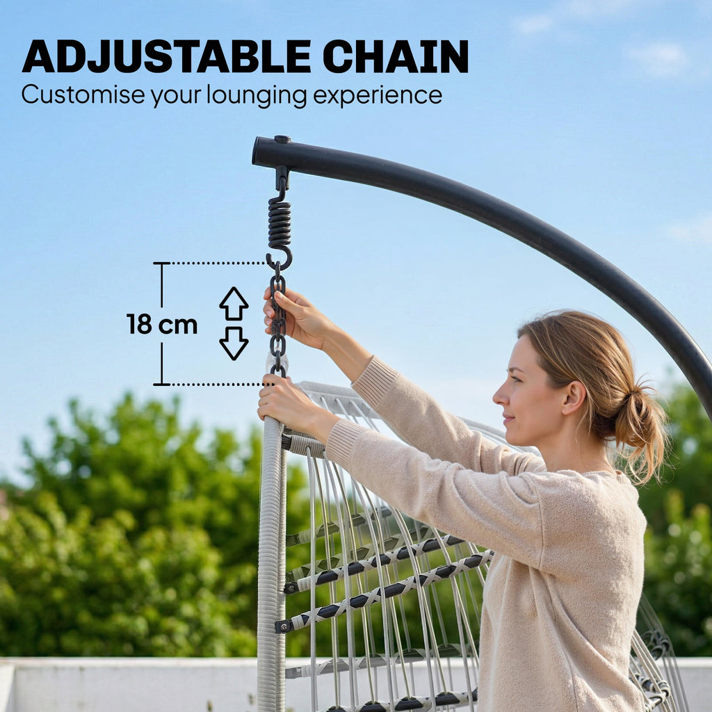 Hanging Egg Chair with Foldable Metal Stand, Thick Cushion, Light Grey