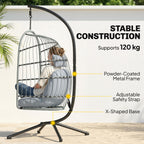 Hanging Egg Chair with Foldable Metal Stand, Thick Cushion, Light Grey